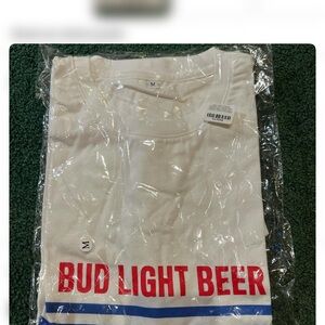 Budweiser Bud Light Beer White T-Shirt with Red and Blue Print